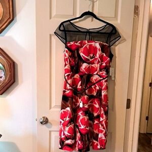 Liz Claiborne Floral Red and Black Dress